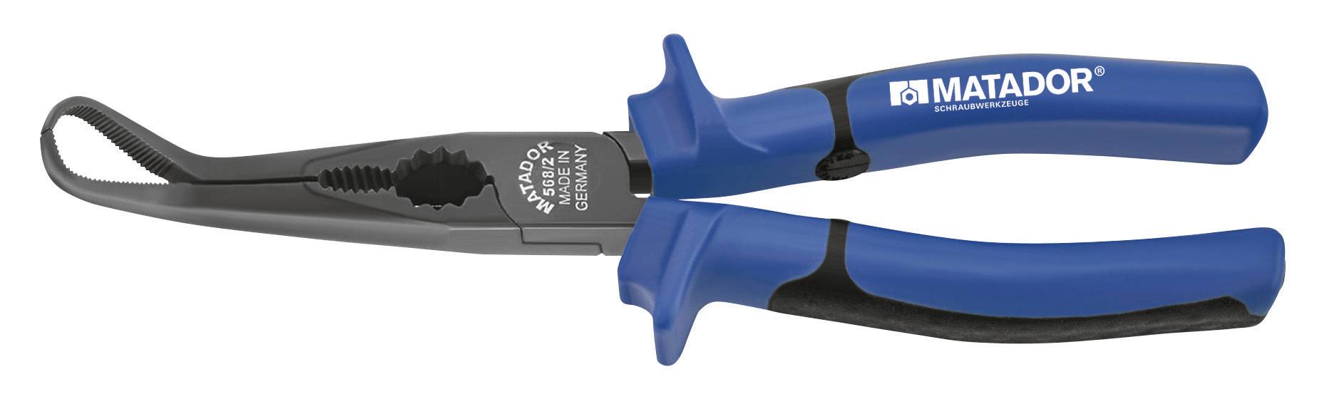 Na ilustracji przedstawiona jest niebieska szczypce Matador z gumowanymi rękojeściami. Idealne do chwytania i cięcia kabli.
