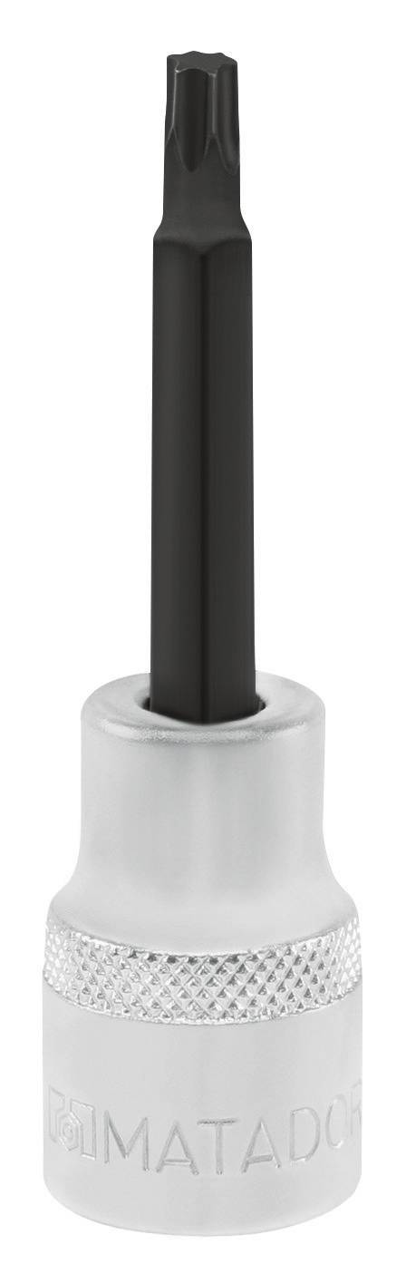 Bit Torx z srebrną oprawką, odpowiedni do prac śrubowych.