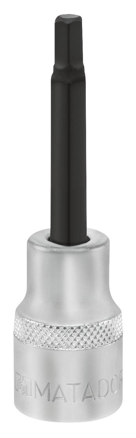 Czarny sześciokątny bit z srebrnym uchwytem firmy Matador. Stosowany do wkrętów z gniazdem sześciokątnym.