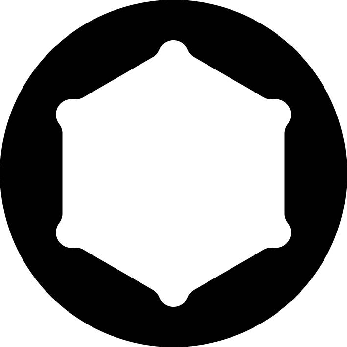 Czarny sześciokątny symbol na białym tle.