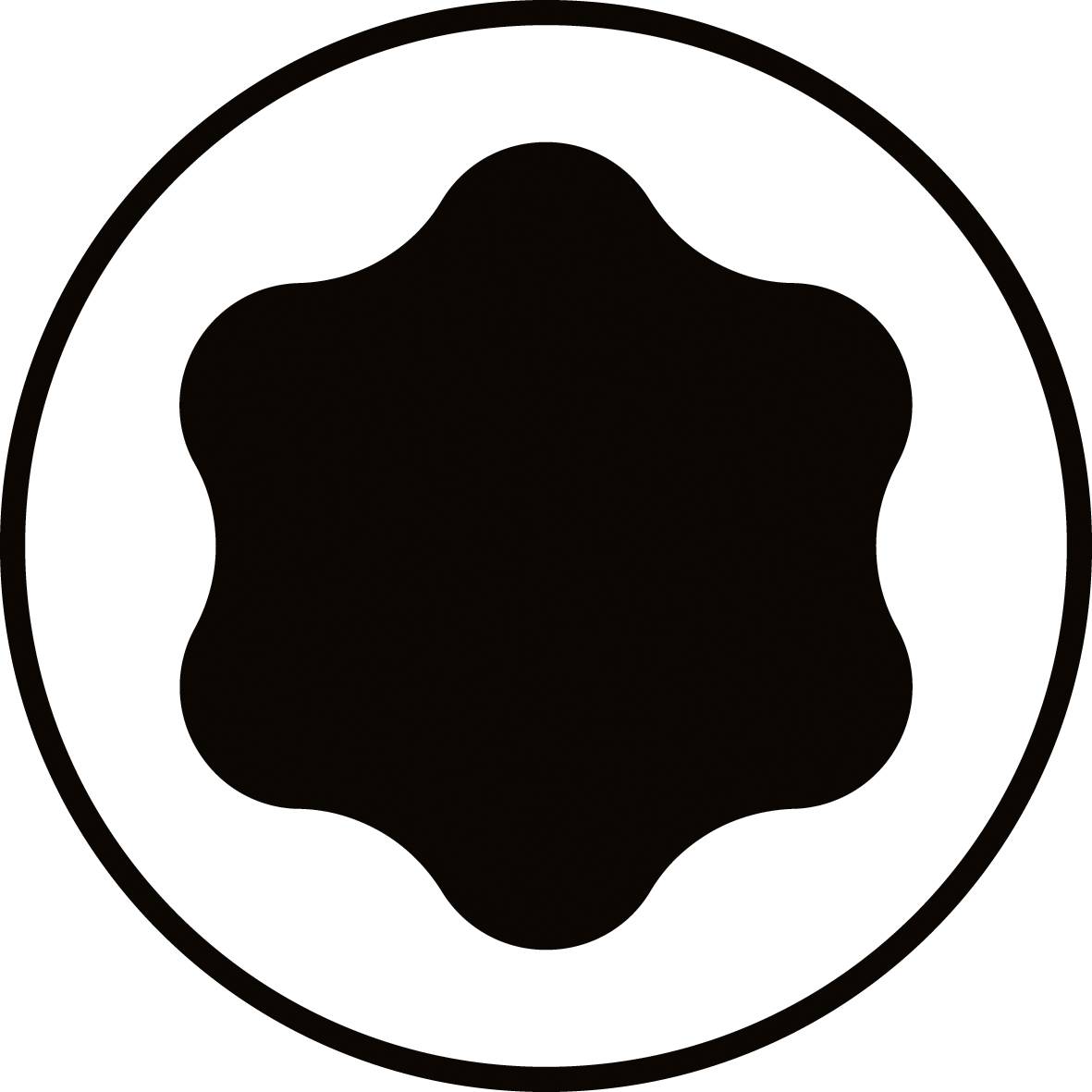 Czarny, wypukły symbol w kształcie guzka wewnątrz koła na białym tle, przypominający logo marki.