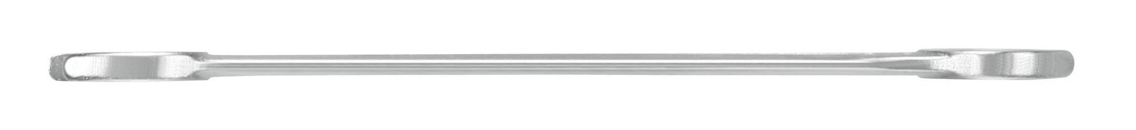 Srebrny klucz nastawny z dwoma otwartymi końcówkami, ułożony poziomo. Idealny do odkręcania lub dokręcania rur i nakrętek.