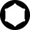 Prosty, czarny okrąg z białym sześciokątem pośrodku.