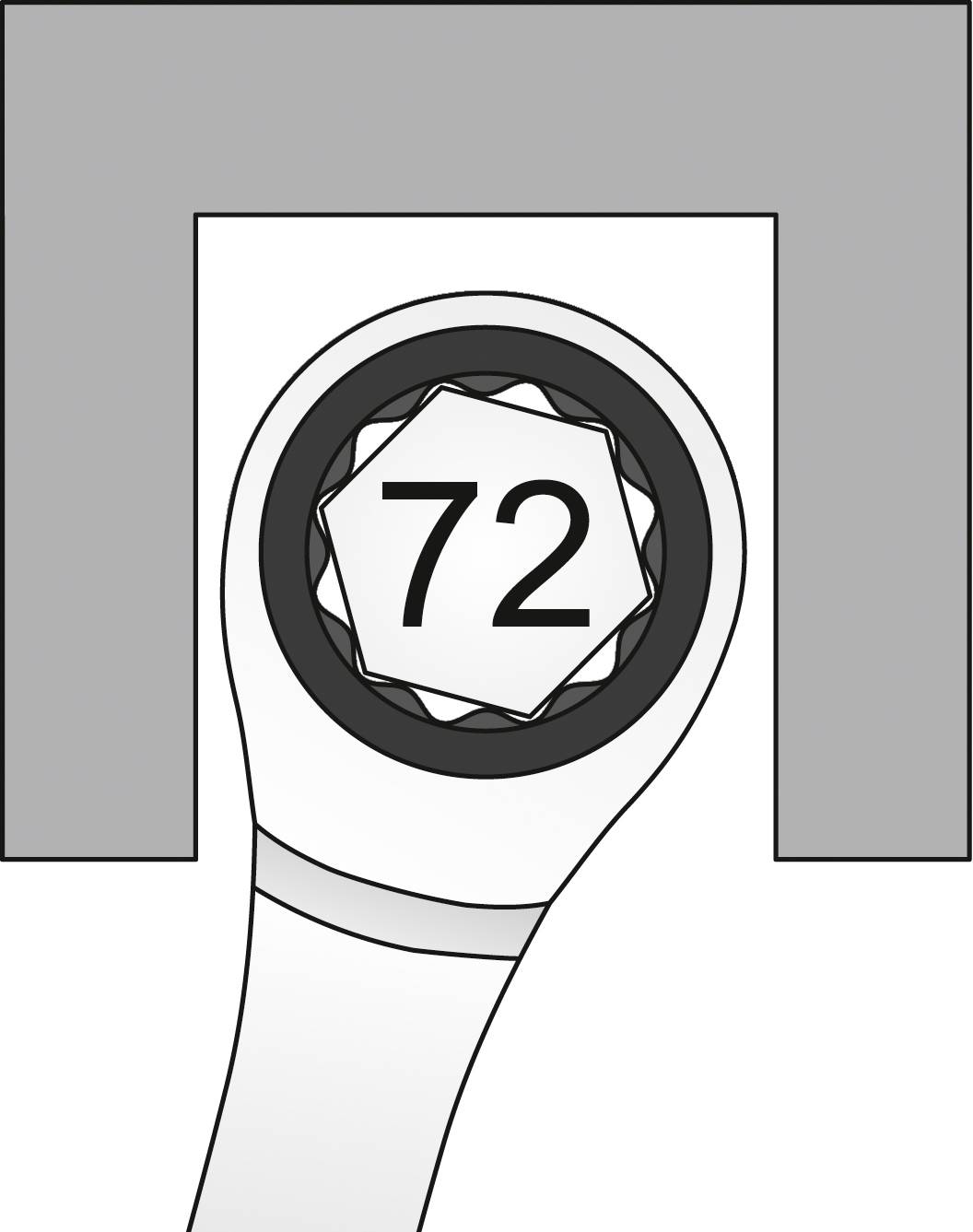 Ilustracja grzechotki osadzonej na śrubie z numerem '72', umieszczonej w prostokątnej ramce.