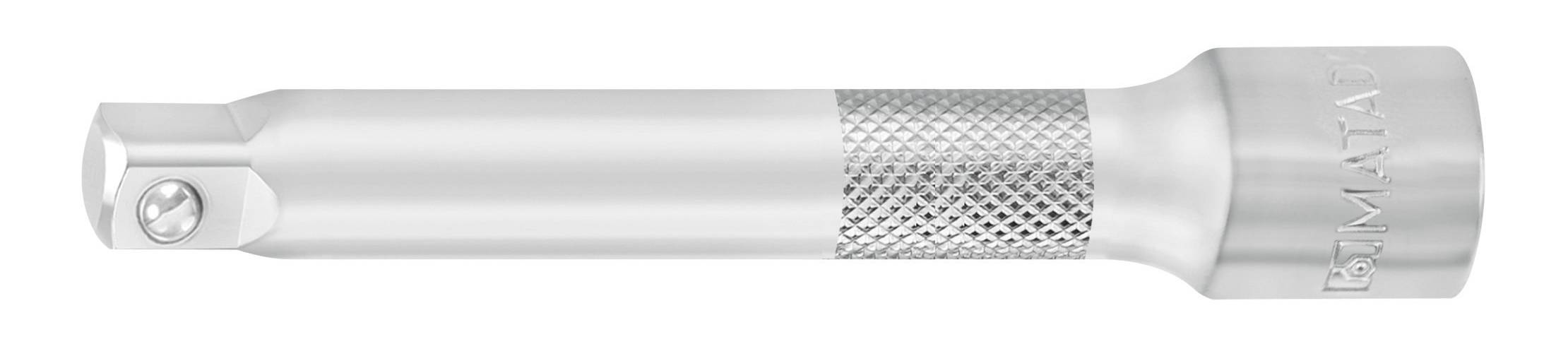 Srebrne przedłużenie do klucza z żłobionym uchwytem i kwadratowym mocowaniem, idealne dla narzędzi i mechaników.