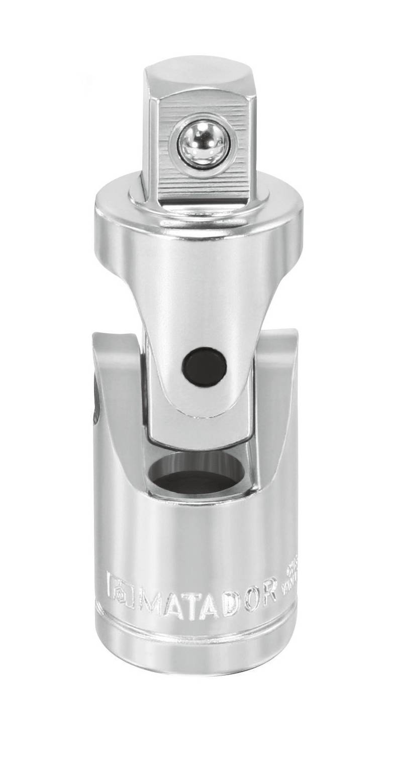Metalowy adapter przegubowy, błyszcząco chromowany. Stosowany do łączenia elementów narzędzi w celu zapewnienia zwiększonej swobody ruchu.