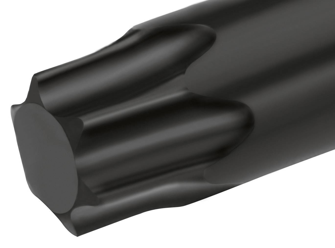 Czarny metalowy cylinder o nieregularnym, sześciokątnym kształcie.