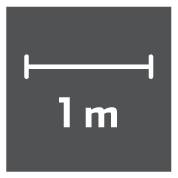 Skalowanie 1 m w widoku czarno-białym, przedstawienie poziomej skali z oznaczeniami końcowymi nad napisem.