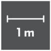 1 m obok podwójnej strzałki przedstawiającej długość jednego metra.