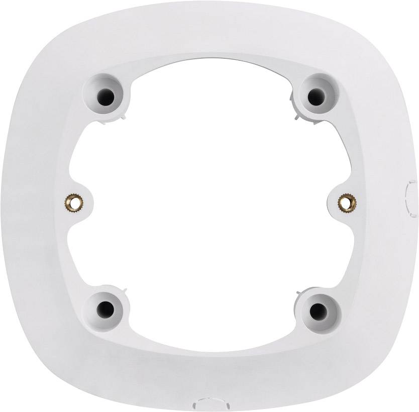 Biała, kwadratowa plastikowa podpora z zaokrąglonymi narożnikami i czterema otworami służącymi do mocowania na powierzchni.