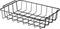 Kosz druciano-metalowy w kształcie prostokąta, wykonany z czarnego metalu, z podwyższonymi ściankami bocznymi, odpowiedni do przechowywania lub organizacji.