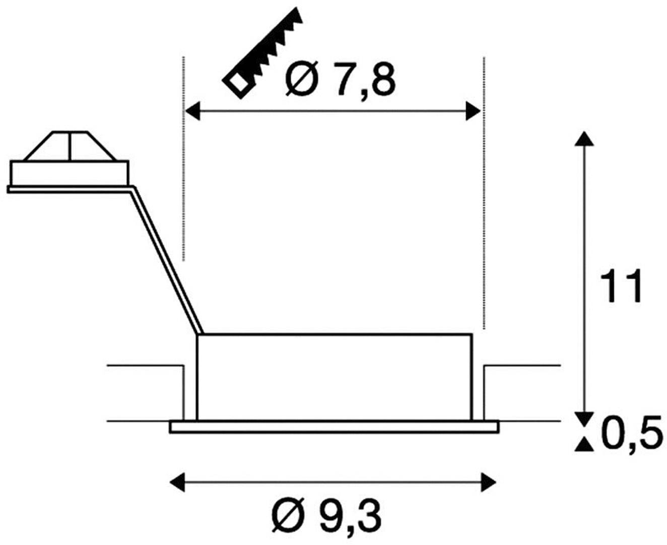 Rysunek techniczny elementu z wymiarami: szerokość 9,3 cm, wysokość 11 cm, element długości 0,5 cm, średnica górna 7,8 cm.