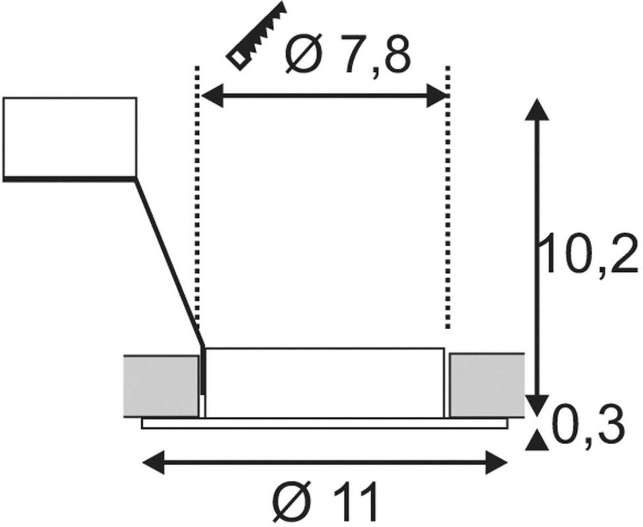 Rysunek techniczny: Element cylindryczny o średnicy 11 mm, wysokości 0,3 mm oraz innej komponencie o średnicy 7,8 mm.