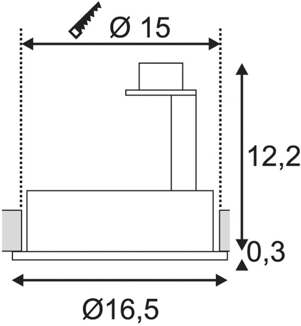 Rysunek techniczny elementu cylindrycznego z oznaczeniami średnicy: górna ø15, dolna ø16,5. Wysokość 12,2. Mniejszy element boczny u góry.