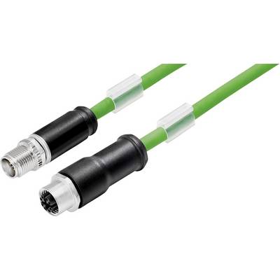 Zielony przemysłowy kabel połączeniowy z dwoma czarnymi wtyczkami na końcach, odpowiedni do podłączania urządzeń technicznych.