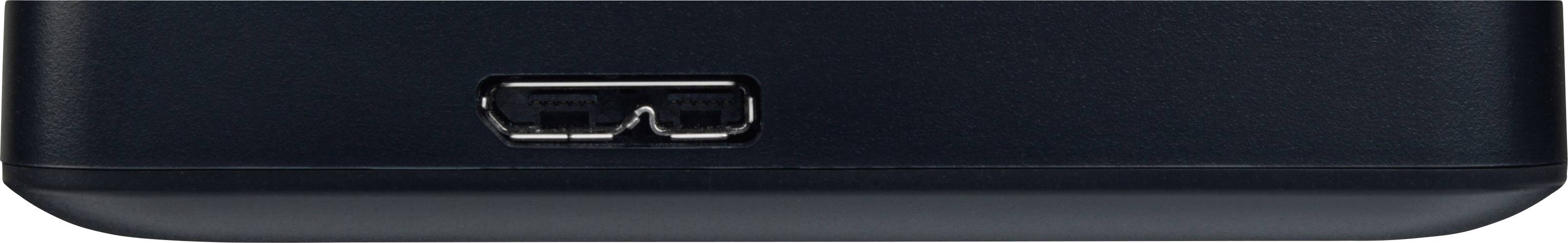 Złącze USB na czarnym urządzeniu elektronicznym, prawdopodobnie znajdujące się od spodu, służące do przesyłania danych i zasilania.