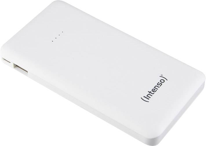 Biały, prostokątny powerbank z napisem 'Intenso'.