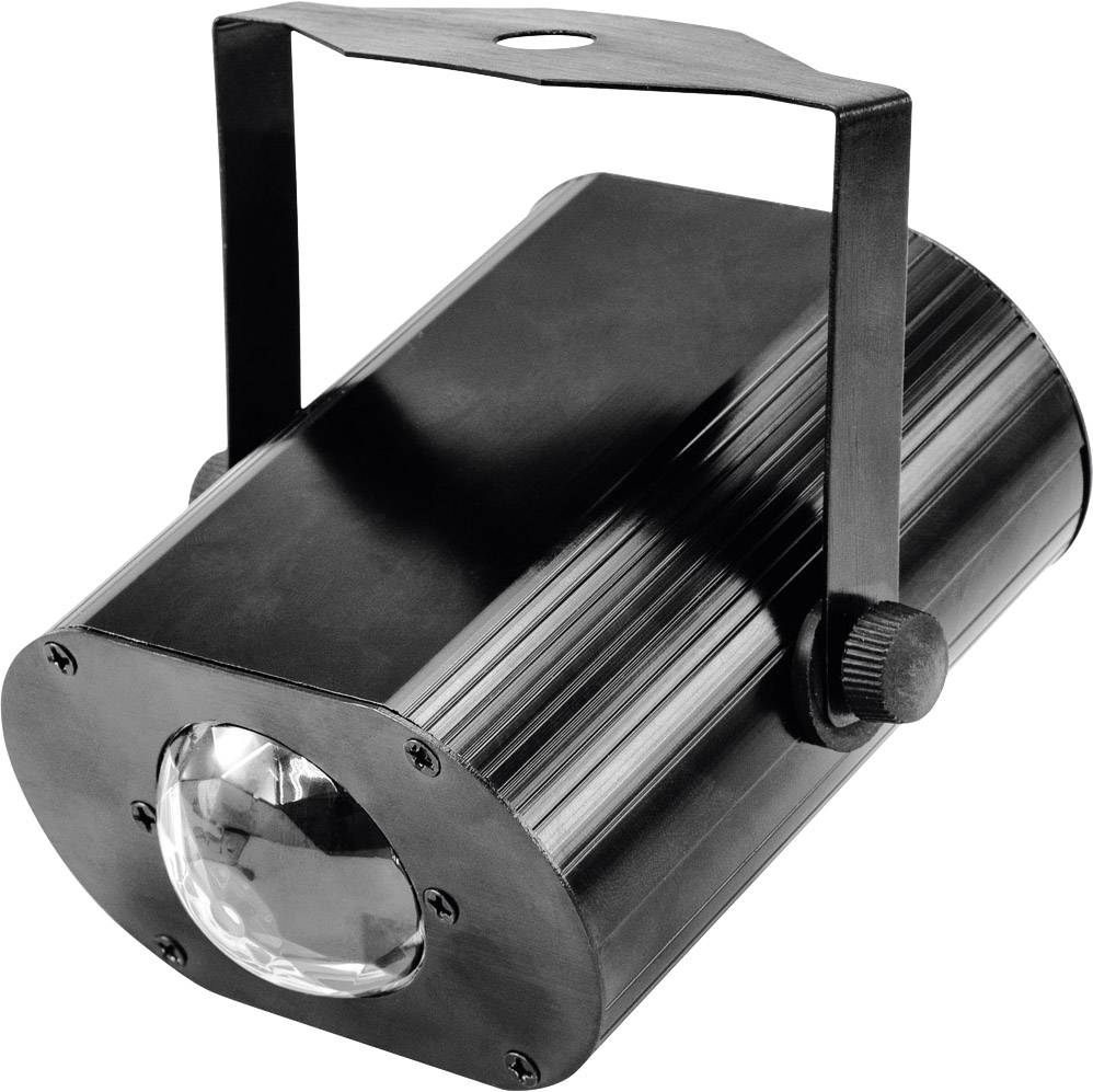 Czarny reflektor LED z mocowaniem, ustawiony w poziomie. Idealny do oświetlenia scenicznego i efektów wizualnych podczas imprez.