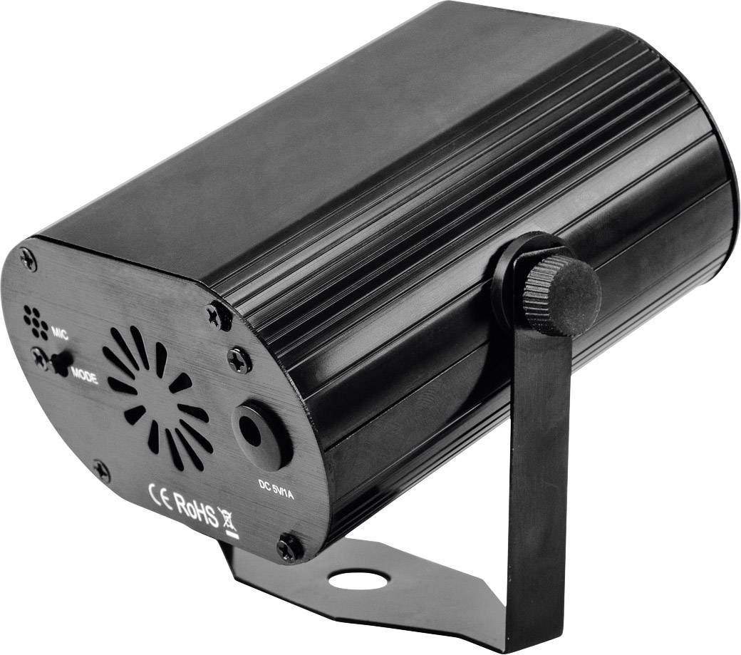 Czarny efekt świetlny LED z regulowanym stojakiem i wieloma złączami z tyłu.