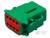 'Zielony, prostokątny elektryczny złącz z czerwoną wewnętrzną powierzchnią i wieloma otworami na kontakty. Logo producenta w prawym dolnym rogu.'