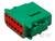 Zielony, prostokątny wtyk z tworzywa sztucznego z dziesięcioma czerwonymi złączami pinowymi, odpowiedni do połączeń elektrycznych w zastosowaniach przemysłowych.