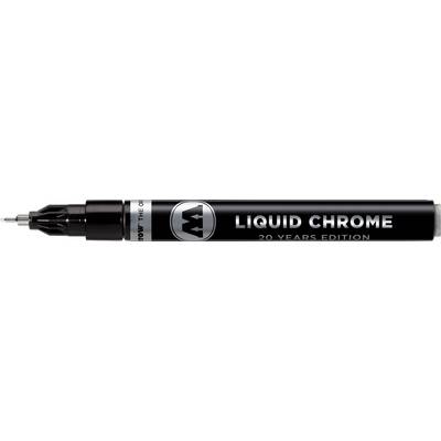 Czarny marker z cienką końcówką, z napisem 'LIQUID CHROME 20 YEARS EDITION'. Idealny do sztuki i projektowania.