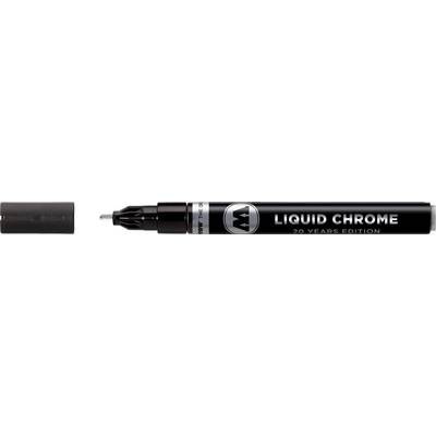 Czarny marker z napisem 'LIQUID CHROME 20 YEARS EDITION', srebrna nasadka częściowo zdjęta, czubek widoczny.