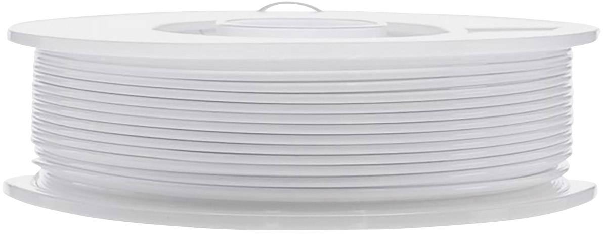 Biała rolka filamentu do drukarki 3D, widziana z boku, nawinięta na szpulę.