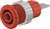 Czerwony metalowo-plastikowy wtyk boczny; element techniczny do połączeń elektrycznych.