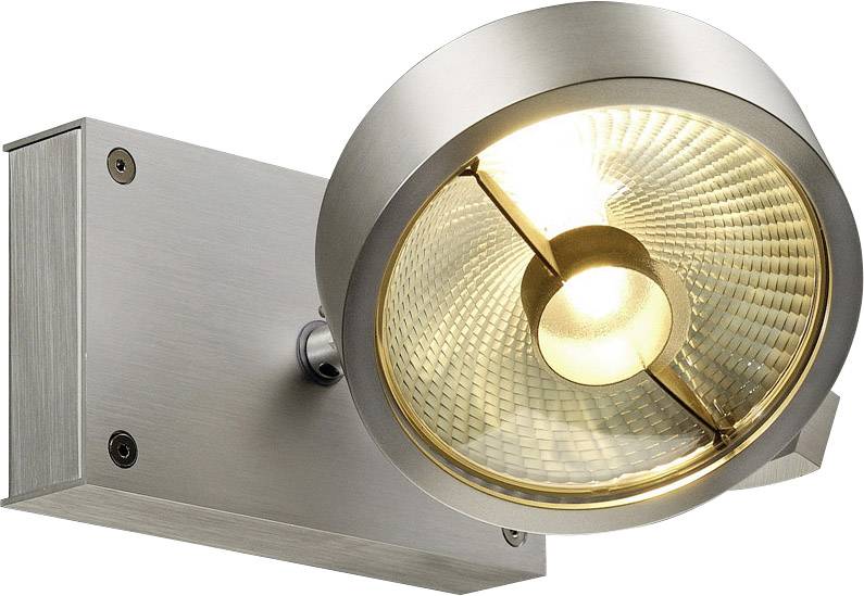 Naścienna metalowa lampa ze szklanym, okrągłym kloszem, z którego emanuje ciepłe światło. Nowoczesne, funkcjonalne oświetlenie.