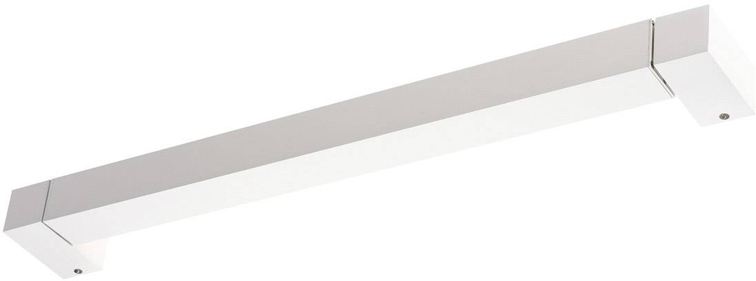 Długa, prostokątna biała lampa LED o minimalistycznym designie do montażu ściennego, idealna do nowoczesnych wnętrz lub przestrzeni roboczych.