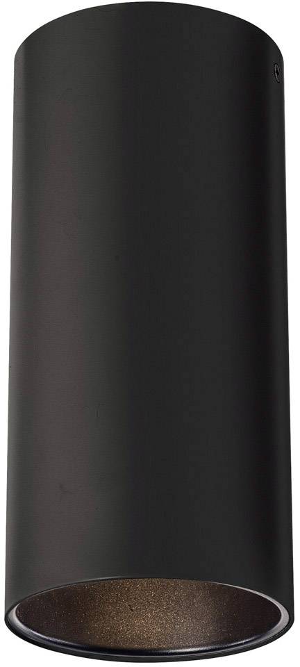 Czarny, cylindryczny plafon sufitowy z otwartą dolną powierzchnią do emisji światła.