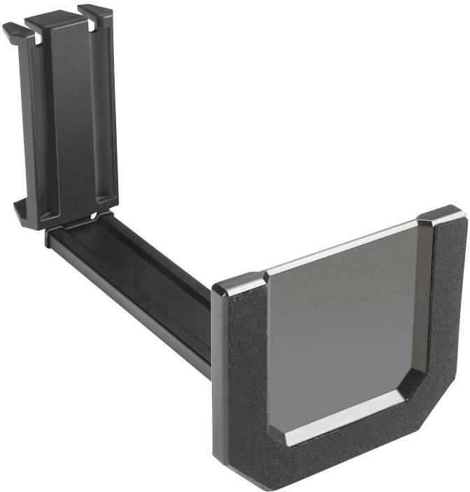 Czarny metalowy uchwyt ścienny o kształcie prostokątnym, przeznaczony do przechowywania przedmiotów na pionowej powierzchni.