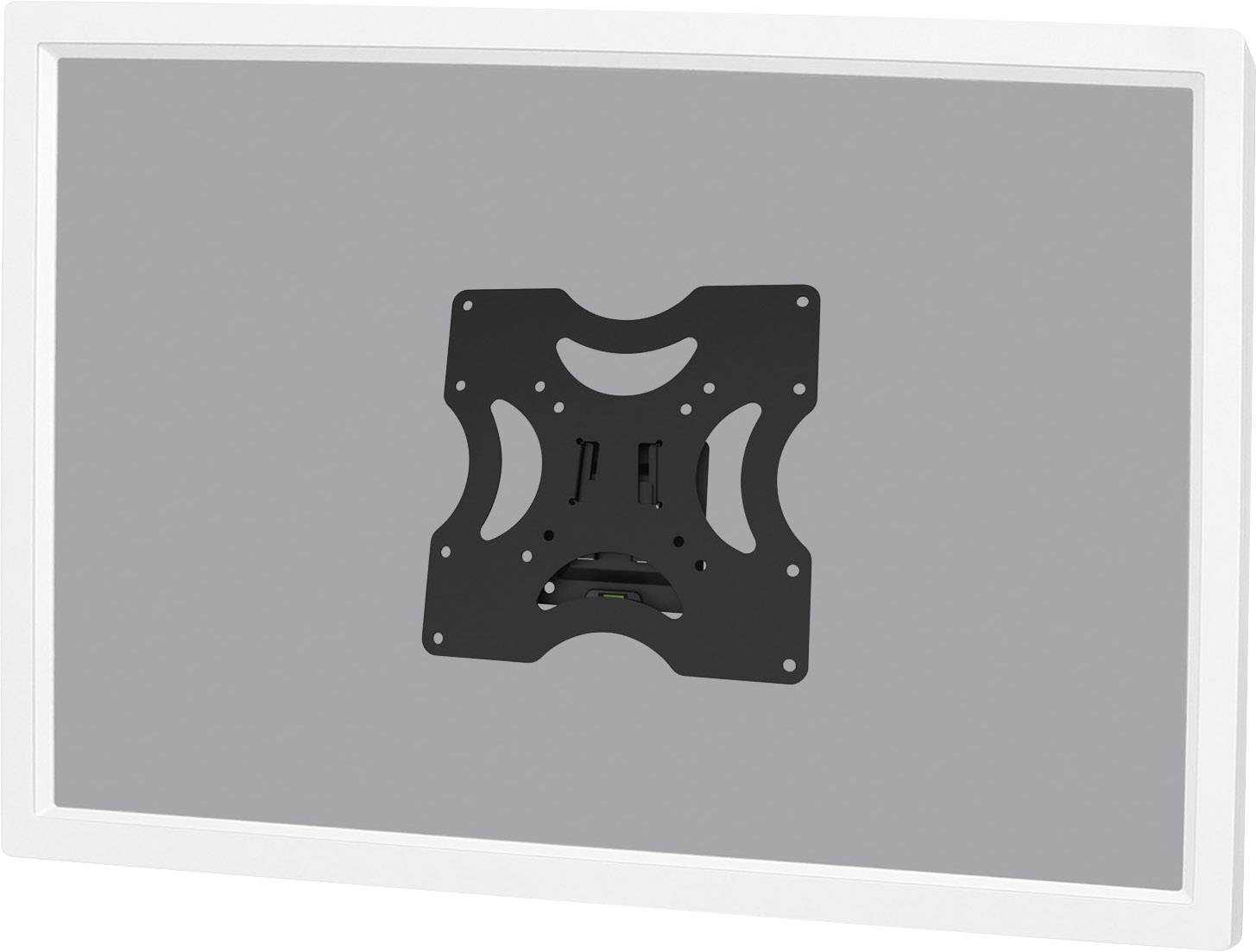 Biała prostokątna płyta z centralnie zamocowanym czarnym uchwytem, przeznaczona do mocowania urządzeń wyświetlających na ścianie.