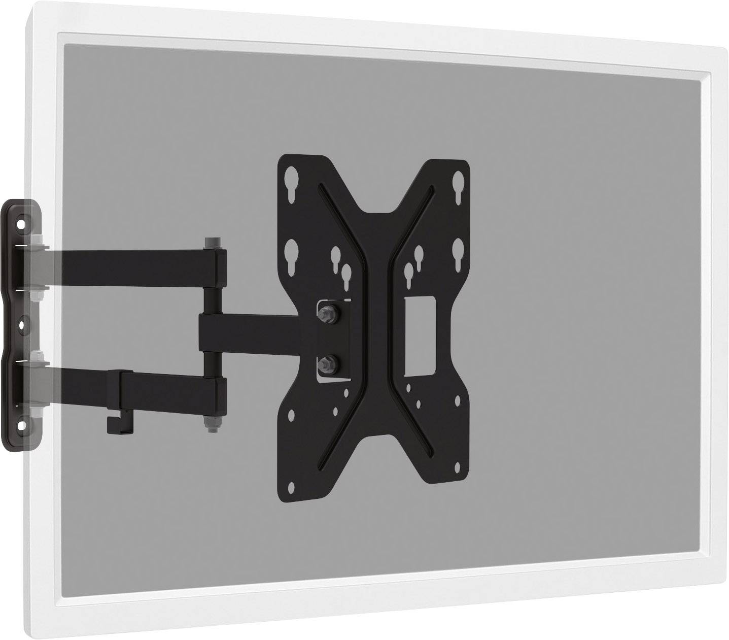 Uchwyt ścienny do telewizorów LCD, czarny, regulowany, z możliwością pochylania i obracania. Odpowiedni dla różnych rozmiarów ekranów.