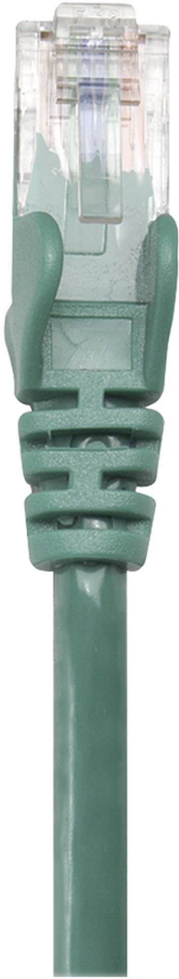 Zielony kabel sieciowy Ethernet z przezroczystą wtyczką RJ45, używany do łączenia urządzeń w sieci.