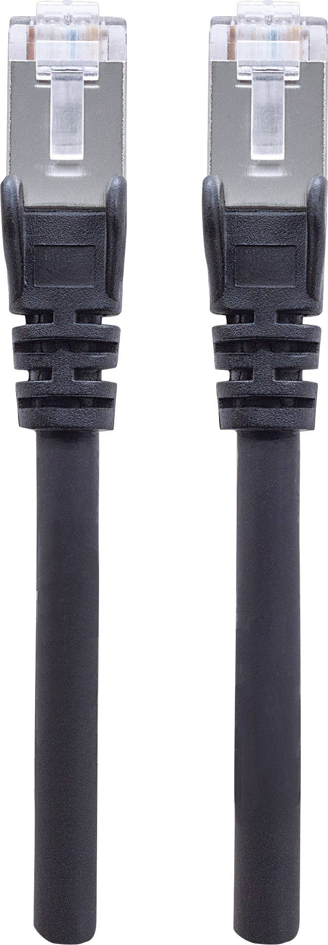 Dwa czarne kable Ethernet z złotymi stykami na wtyczkach RJ-45 leżą równolegle obok siebie.
