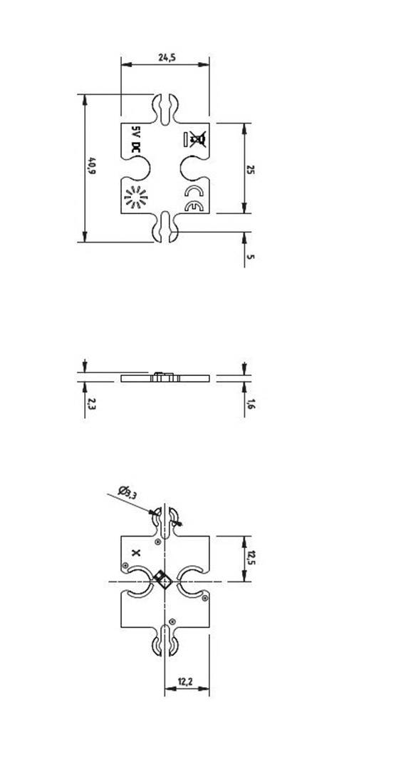 Rysunek techniczny profilu. Widoki z góry i z boku z wymiarami 24,5 i 12,5 mm.