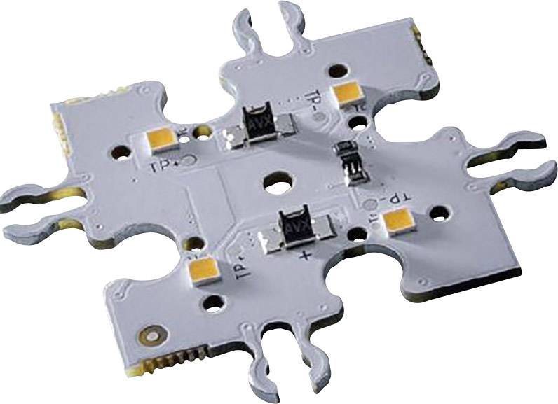 'Zbliżenie złożonej płytki LED z wieloma punktami połączeniowymi, małymi elementami elektronicznymi i wyraźnymi złączami.'