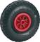 Czarne gumowe koło z czerwonym obręczem, odpowiednie do taczek lub wózków transportowych. Oznaczenia: '260x85', 'Nylon', 'Transport'.