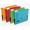 Pięć kolorowych teczek zawieszanych w kolorach czerwonym, żółtym, zielonym, niebieskim i pomarańczowym, ułożonych obok siebie, z polami do opisu na górze.