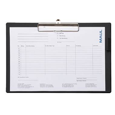 Czarna deska ze spinaczem z formularzem. Formularz zawiera wiersze tabeli dla "Data", "Tekst księgowy", "Cel użycia".