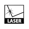 Znak ostrzegawczy promieniowania laserowego z gwiazdą, wiązką lasera i napisem 'LASER' wielkimi literami poniżej.