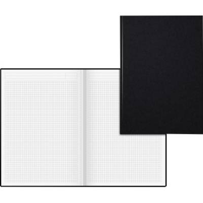 Otwarty notes w czarnej oprawie, przedstawiający kratowany papier przeznaczony do użytku w matematyce lub do sporządzania notatek.