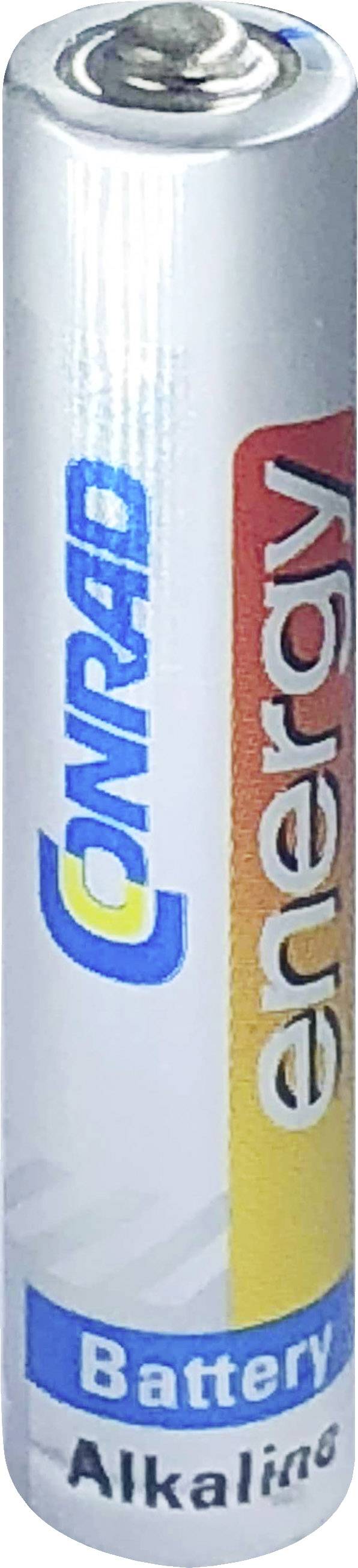 Bateria alkaliczna z kolorowym nadrukiem 'energy' i 'Battery' na obudowie.