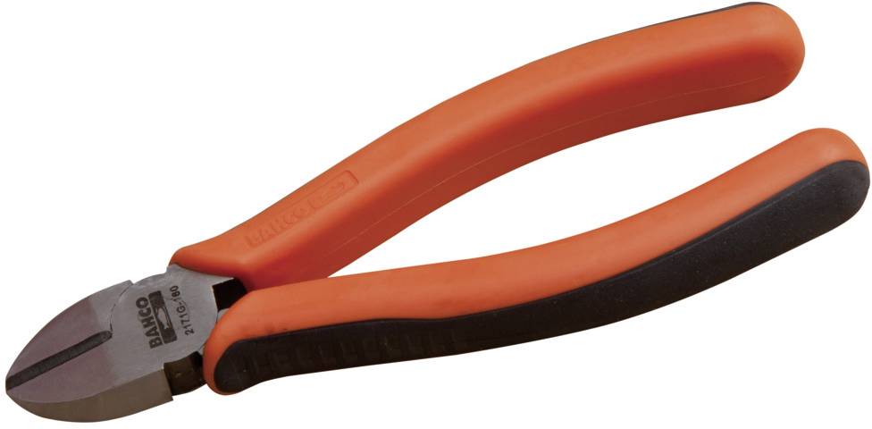 Szczypce tnące w kolorze pomarańczowo-czarnym z żłobkowanymi uchwytami. Na szczypcach wygrawerowana jest nazwa marki Bahco. Przeznaczone do cięcia drutu.
