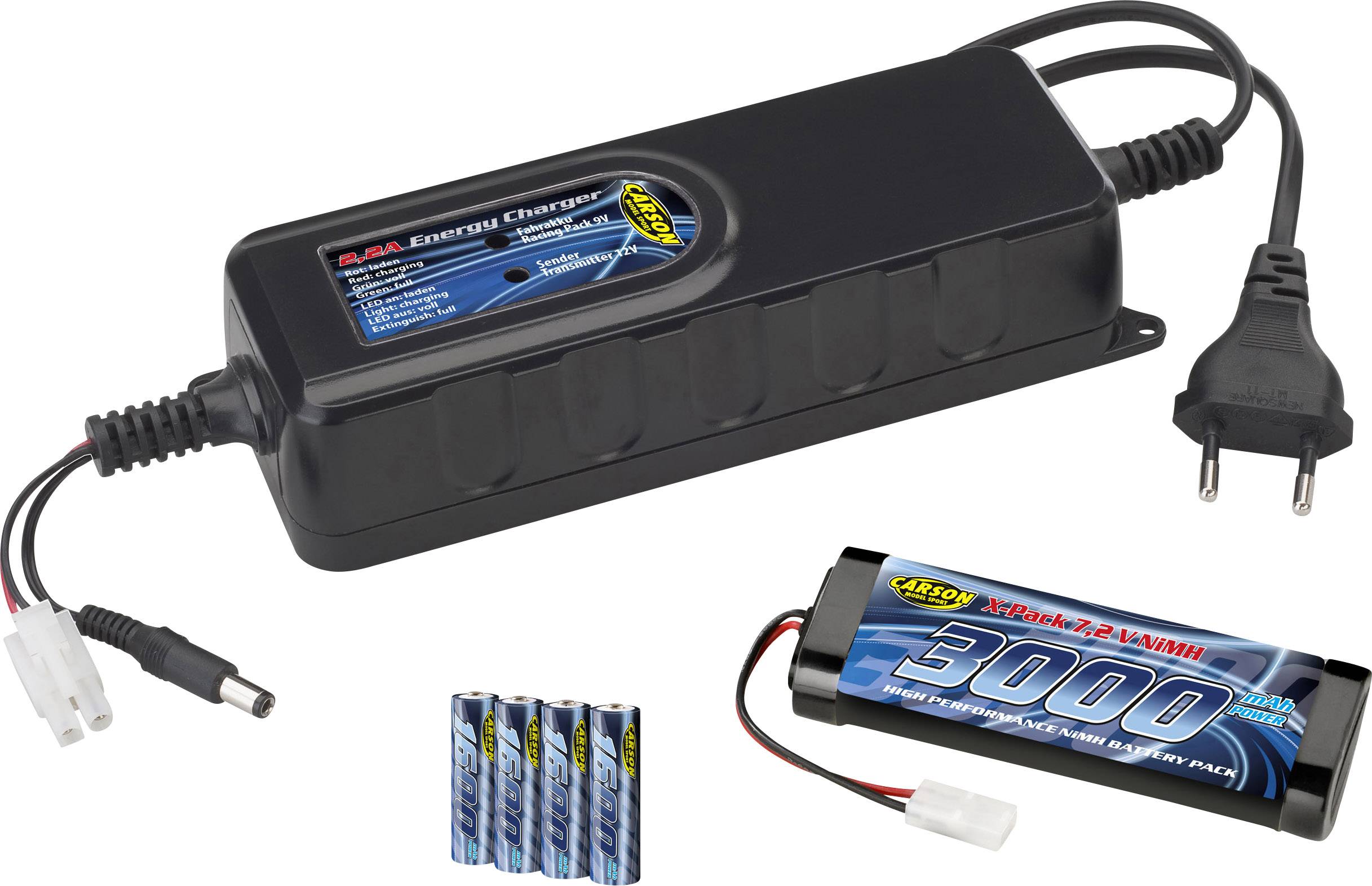 Czarny ładowarka akumulatorowa z wtyczką EU, jeden akumulator oraz zestaw 4 baterii AA. Do ładowania urządzeń elektronicznych.