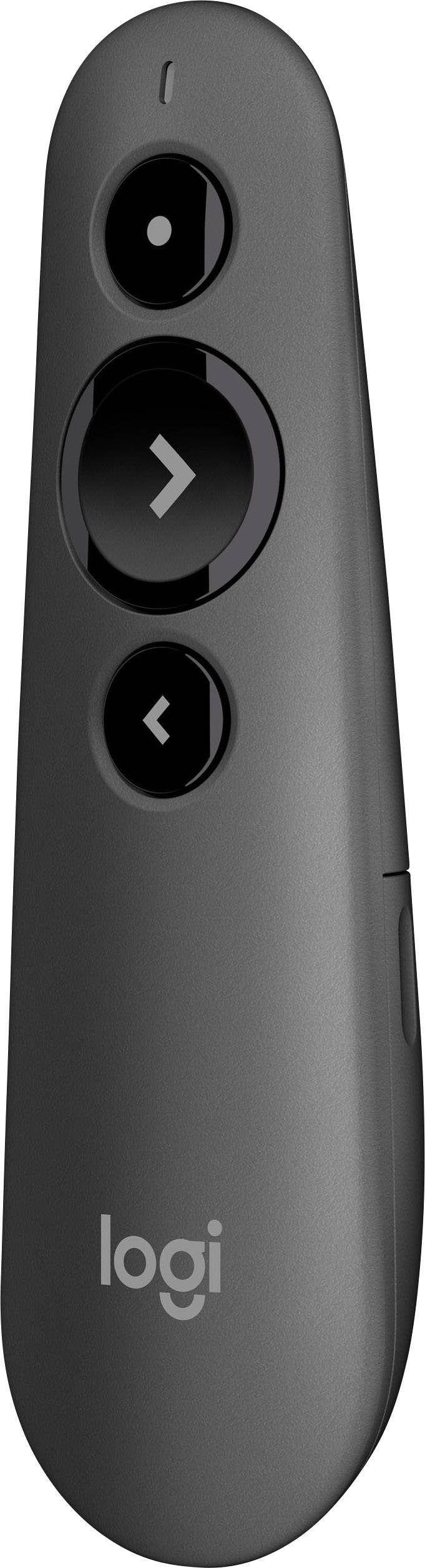 Pilot prezentacyjny w kolorze czarnym z trzema przyciskami: dalej, wstecz oraz tryb prezentacji. Logo widoczne na dole.