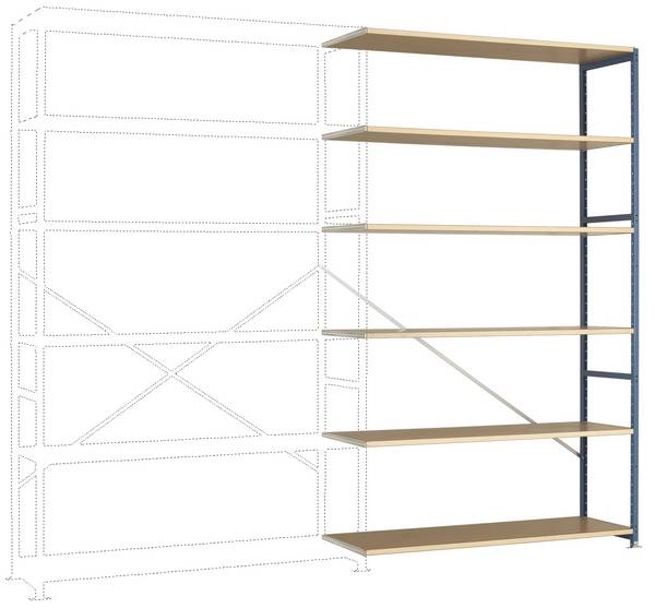 Manuflex RP1443.5012 Moduł rozszerzający do regału 120 kg (S x W x G) 1.47 x 2.5 x 60 m stal malowany proszkowo niebieski błyszczący podłoga drewniana
