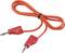 Czerwony kabel z wtyczkami bananowymi na obu końcach, często stosowany w testach elektronicznych lub połączeniach audio.